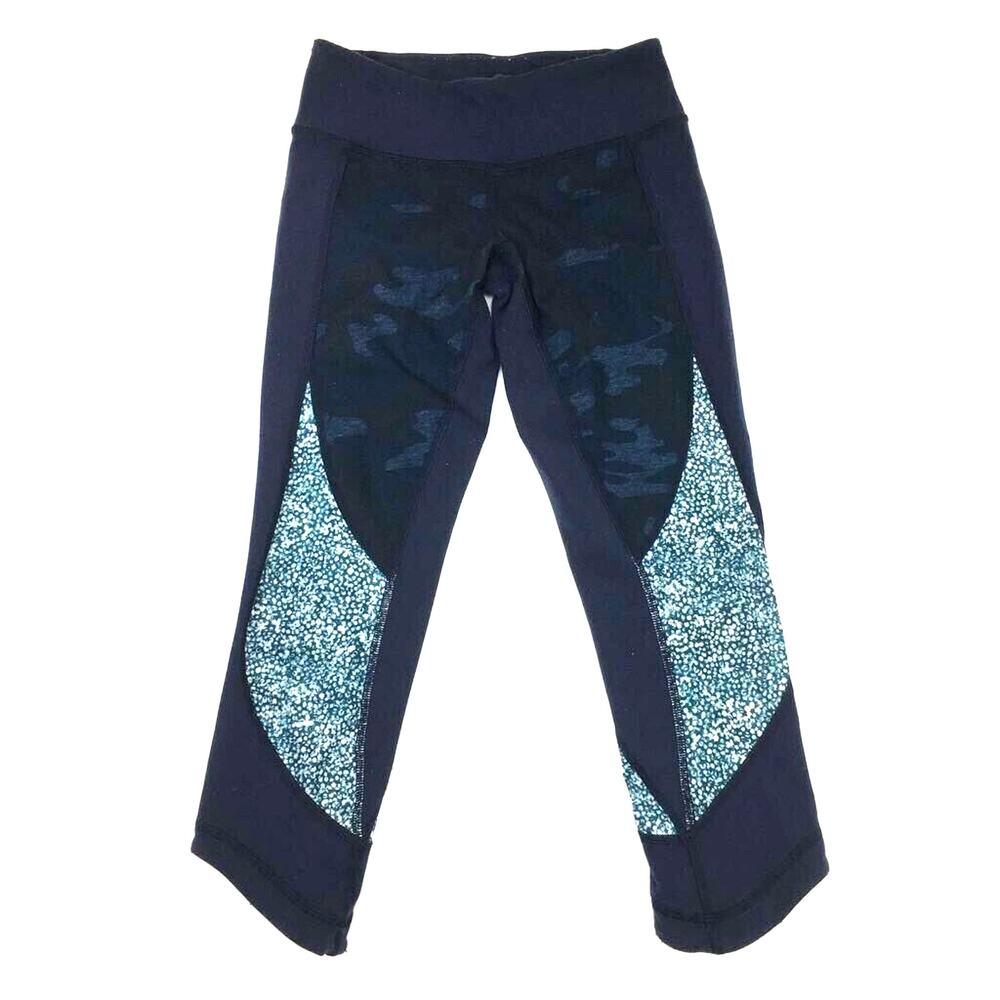 Lululemon Wunder Under Crop *Full-On Luon Blue Camo Camouflage Low Rise Size 2